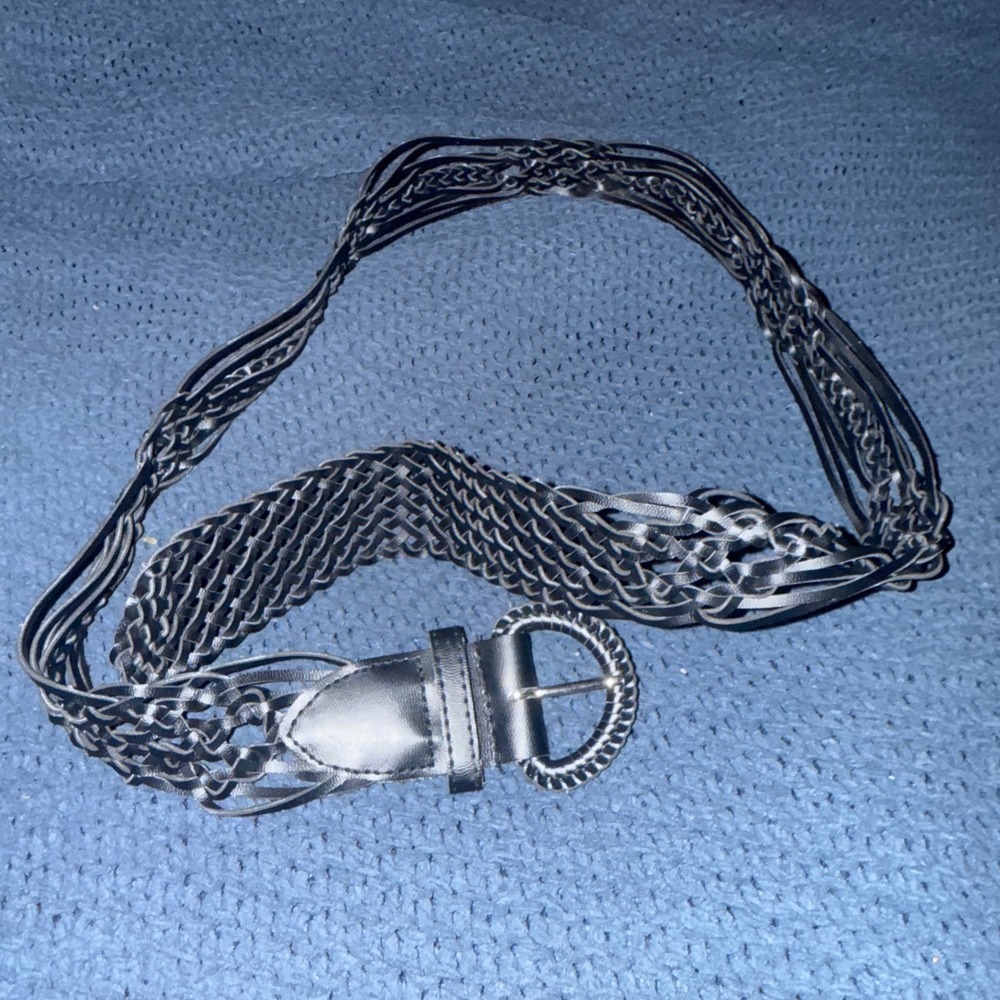 Black Braided Woven Faux Leather Belt with Wrapped Round Buckle Size 12 Bohemian